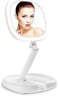 Illuminated Makeup Mirror With Light, Beautifive LED Vanity Mirror, Double Sided Magnifying Mirror With Brightness&180°Angle&Height Adjustable Smart Design, Magnified Travel Mirror Folding