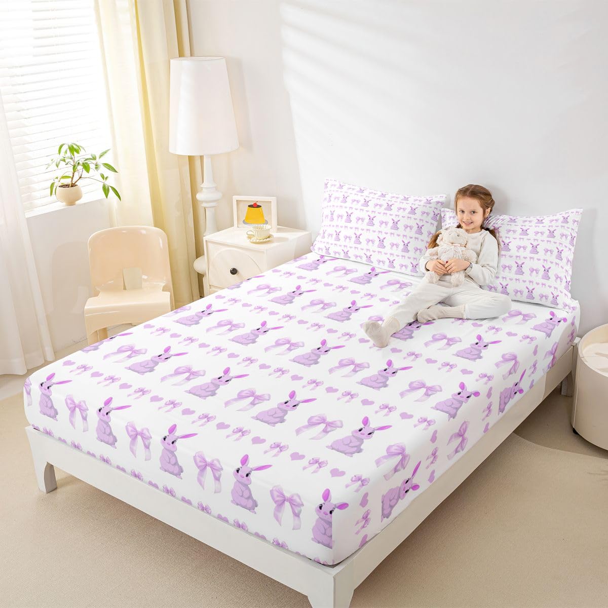 Manfei Juego de sábanas bajeras de 3 piezas con diseño de rabino kawaii, tamaño King, zanahorias de acuarela, con 2 fundas de almohada, decoración de habitación infantil y niña, suave (no se vende