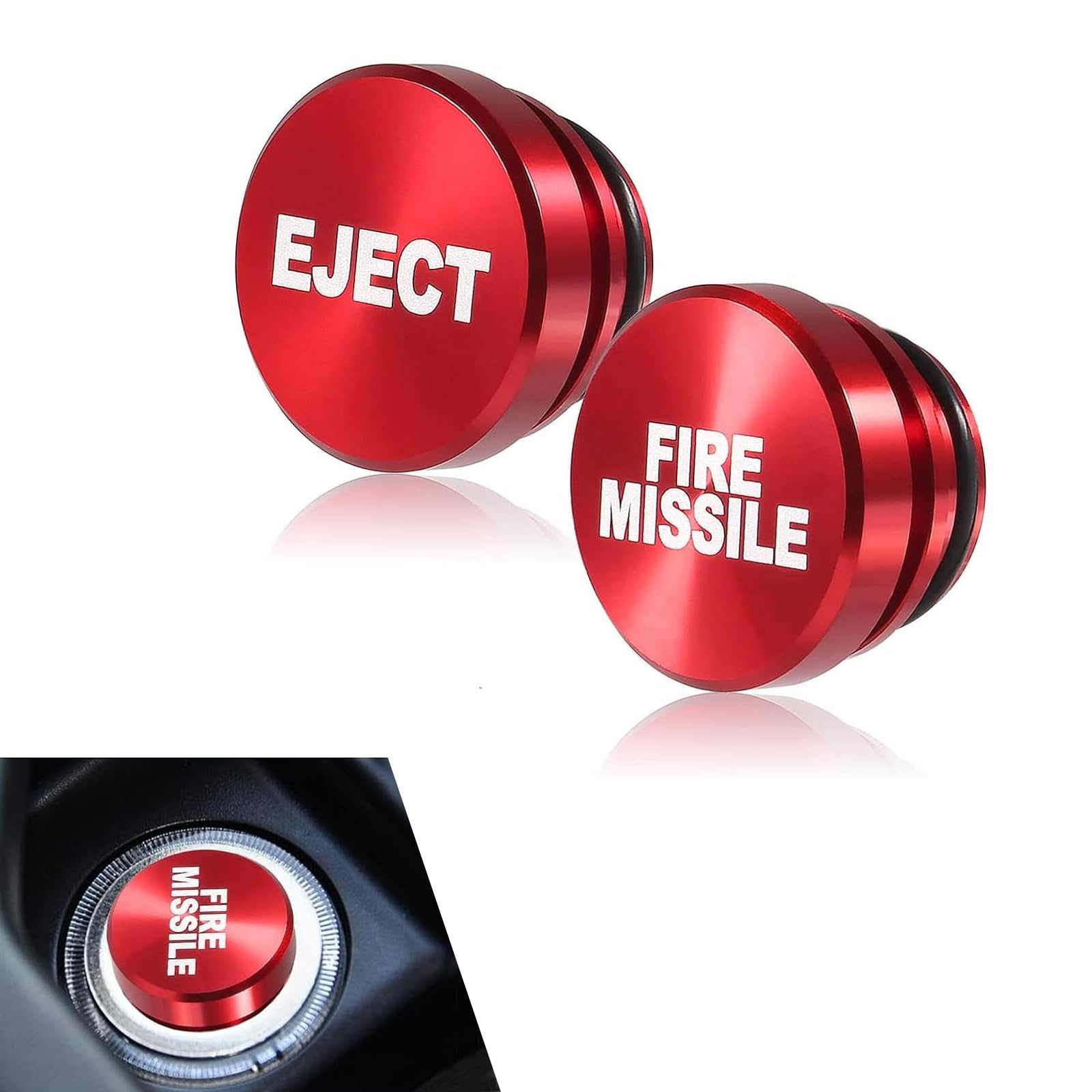 2 PCS Car Cigarette Lighter Cover, 1.08" x 0.68" Eject FIRE Missile 12V Metal Cigarette Lighter Protection Dust Cover, Vehicle Mini Decorative Accessories, for Cars, Motorcycles (Red)