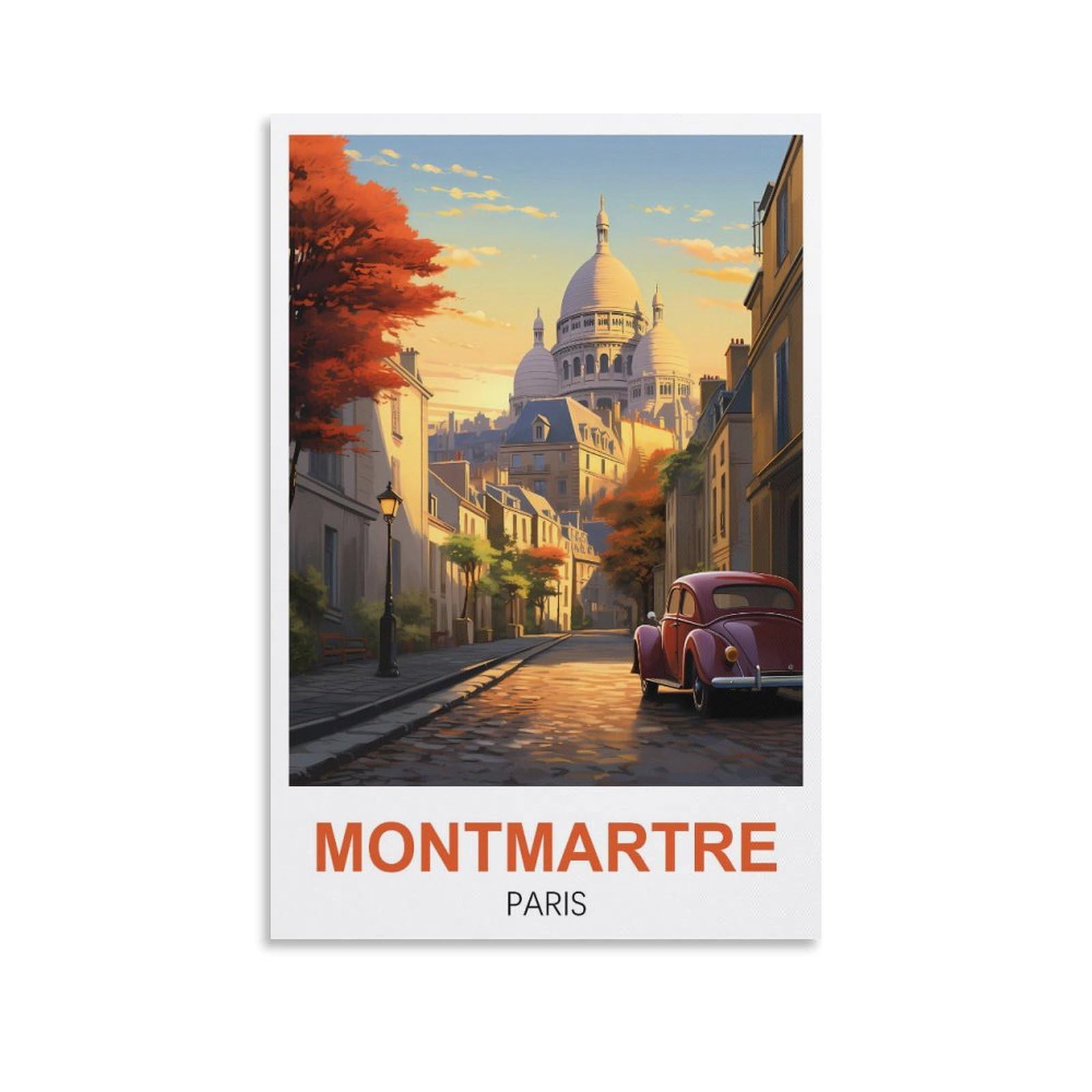 Lnhzgnjnh Unframe-Style Montmartre Paris Vintage Travel Poster 24X36inch(60X90cm) Canvas Wall Art Wall Print Painting Decor Living Room Bedroom Decor