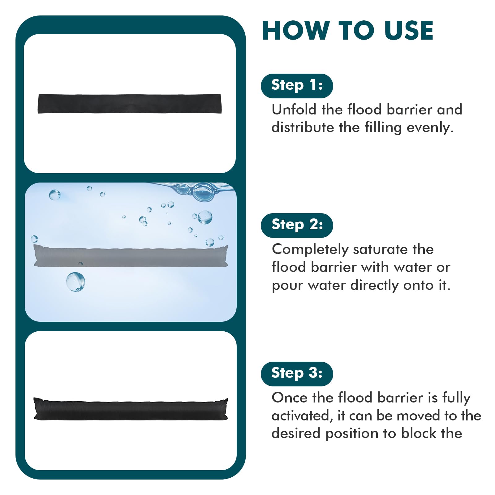 Lot de 4 barrières d'inondation activées par l'eau de 150 cm pour portes d'entrée, barrière de protection contre les inondations pour garage et cave