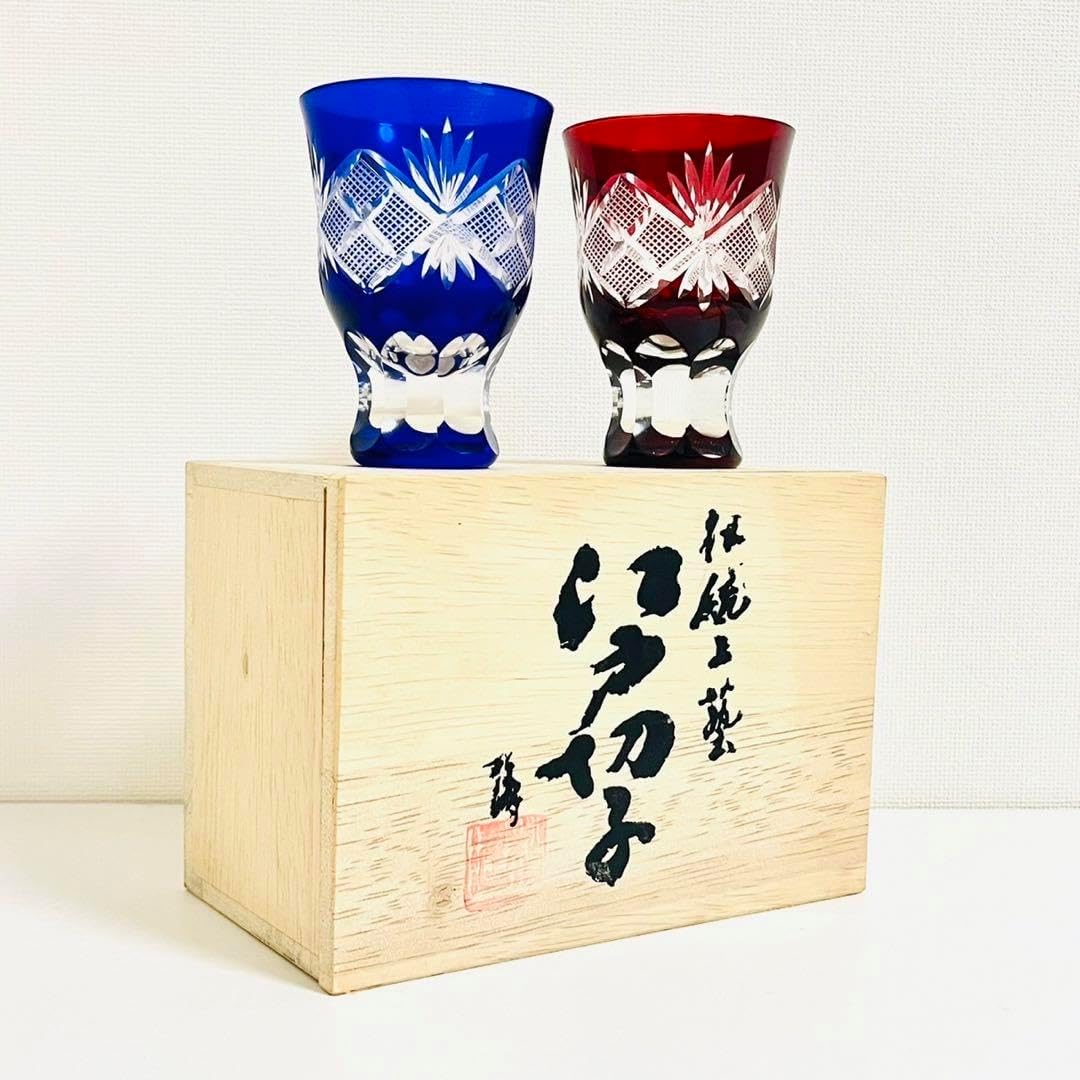 切子 グラス ペアグラス 青 赤 薩摩 伝統 工芸品 職人 外出