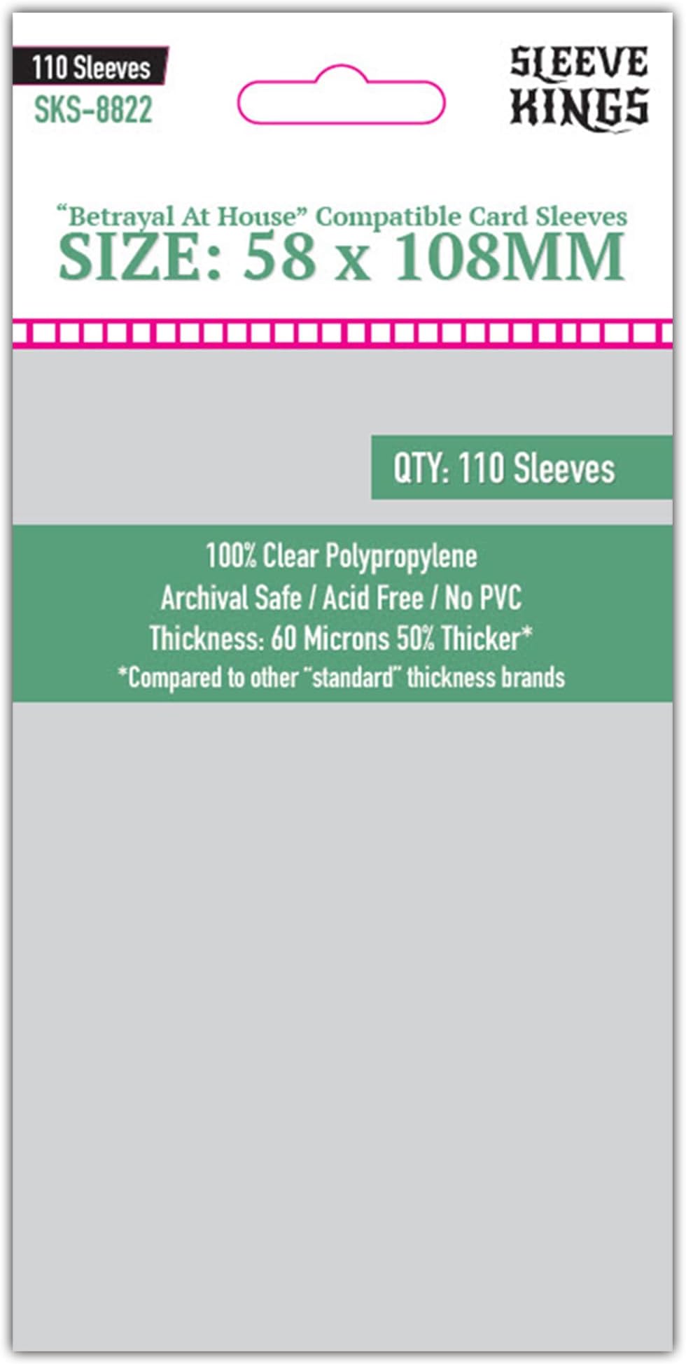 - Sleeve Kings Betrayal at House on the Hill Card Sleeves (58x108mm) - 110 Pack, 60 Microns