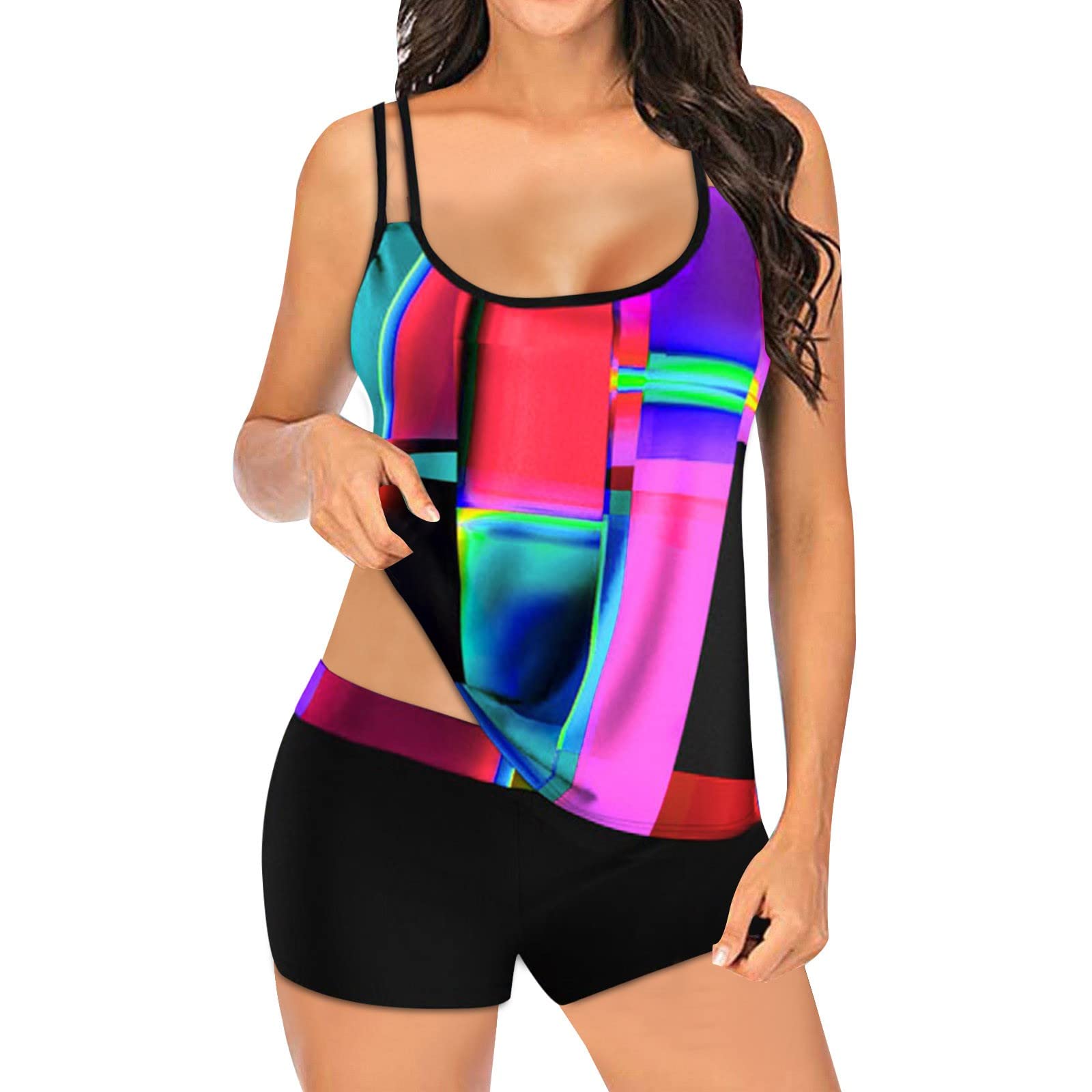 vavy Women's Two Tankinis Swimwear Tie Wide Strap Swimwear Swimsuit Bow  Front Crossing String Swimsuit Boxer Shorts Cross Thin Padded Waist Beach