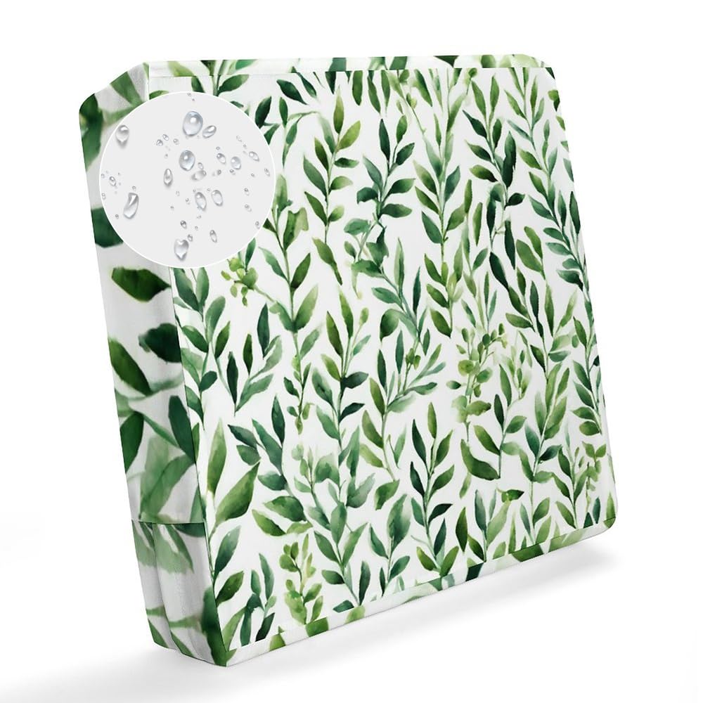 Hiseng Patio Chair Seat Cushion Cover for Garden Rattan Outdoor Furniture, 3D Green Leaves Waterproof Sofa Seat Pad Cover Replacement, Cushion Slipcovers with Removable Zipper (20x 18"x4",Style B)