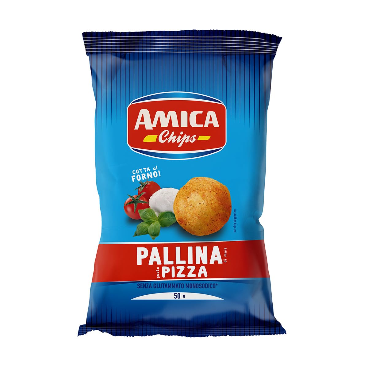 AMICA Chips | Patatine Pallina al Gusto Pizza, Snack di Mais Cotto al Forno, Con Olio di Semi di Girasole, 24 Pezzi x 50 gr