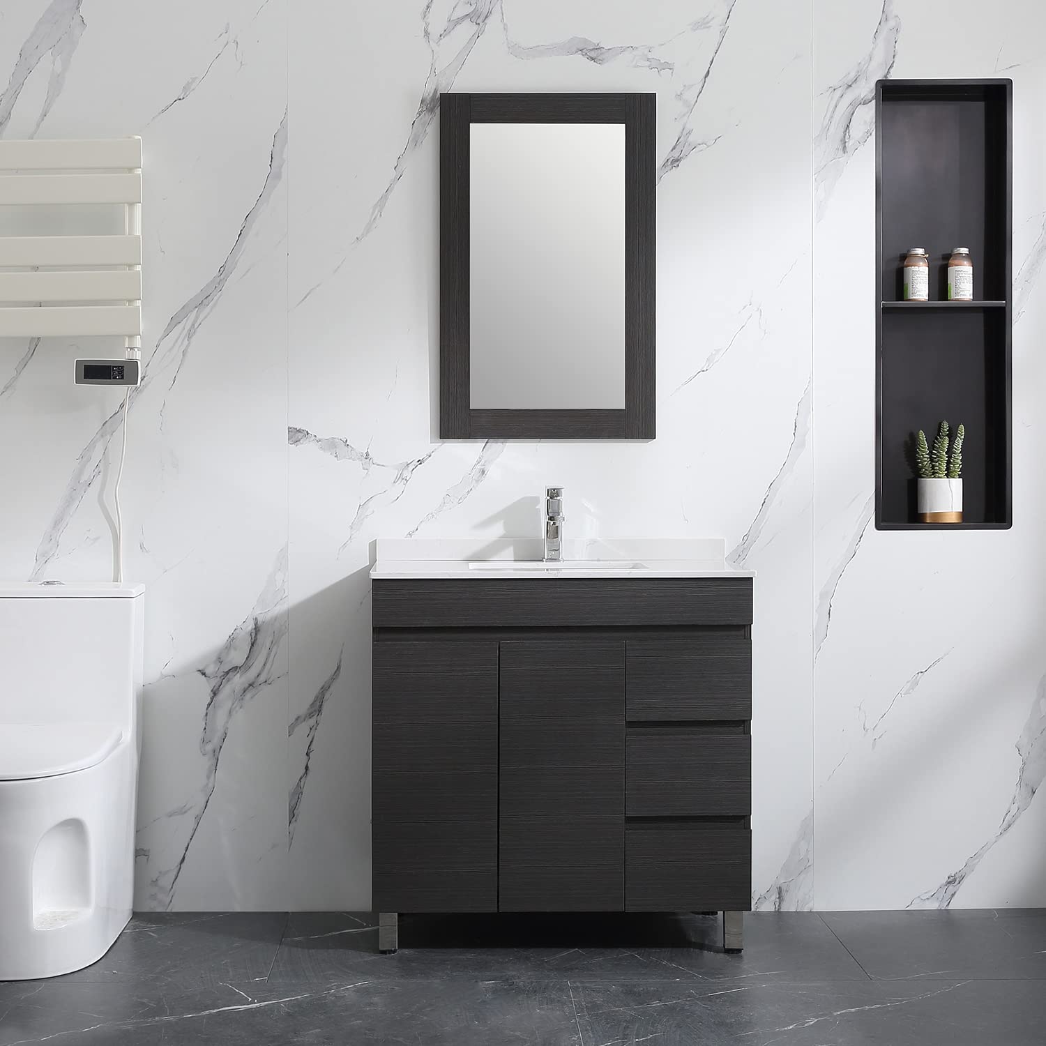 Buy 32" Brown Bathroom Vanity and ManMade Stone Countertop Combo Under Ceramic