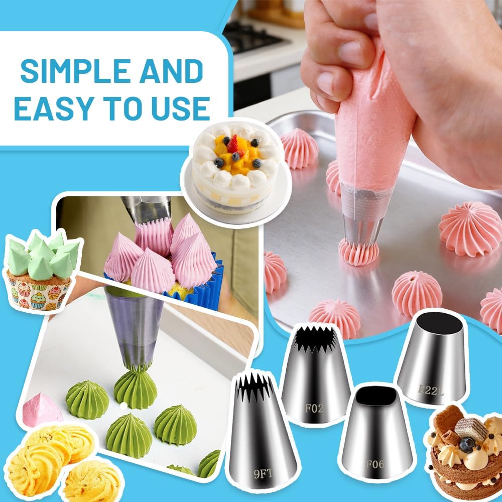 26PCS Extra Large Piping Tips and Bags Set,Jumbo Round Square Wide Star tip