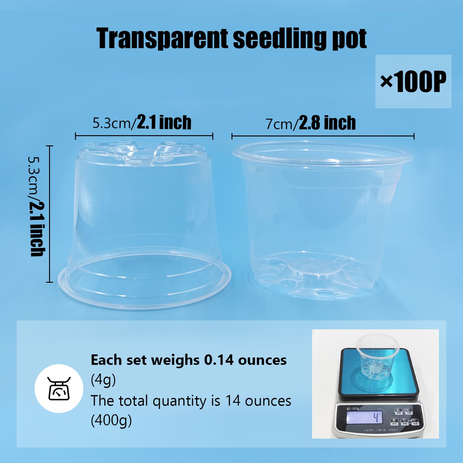 100 Pots De Semis Transparents RooTrimmer - 7,9 Cm - Idéaux Germination Graines Avec Drainage