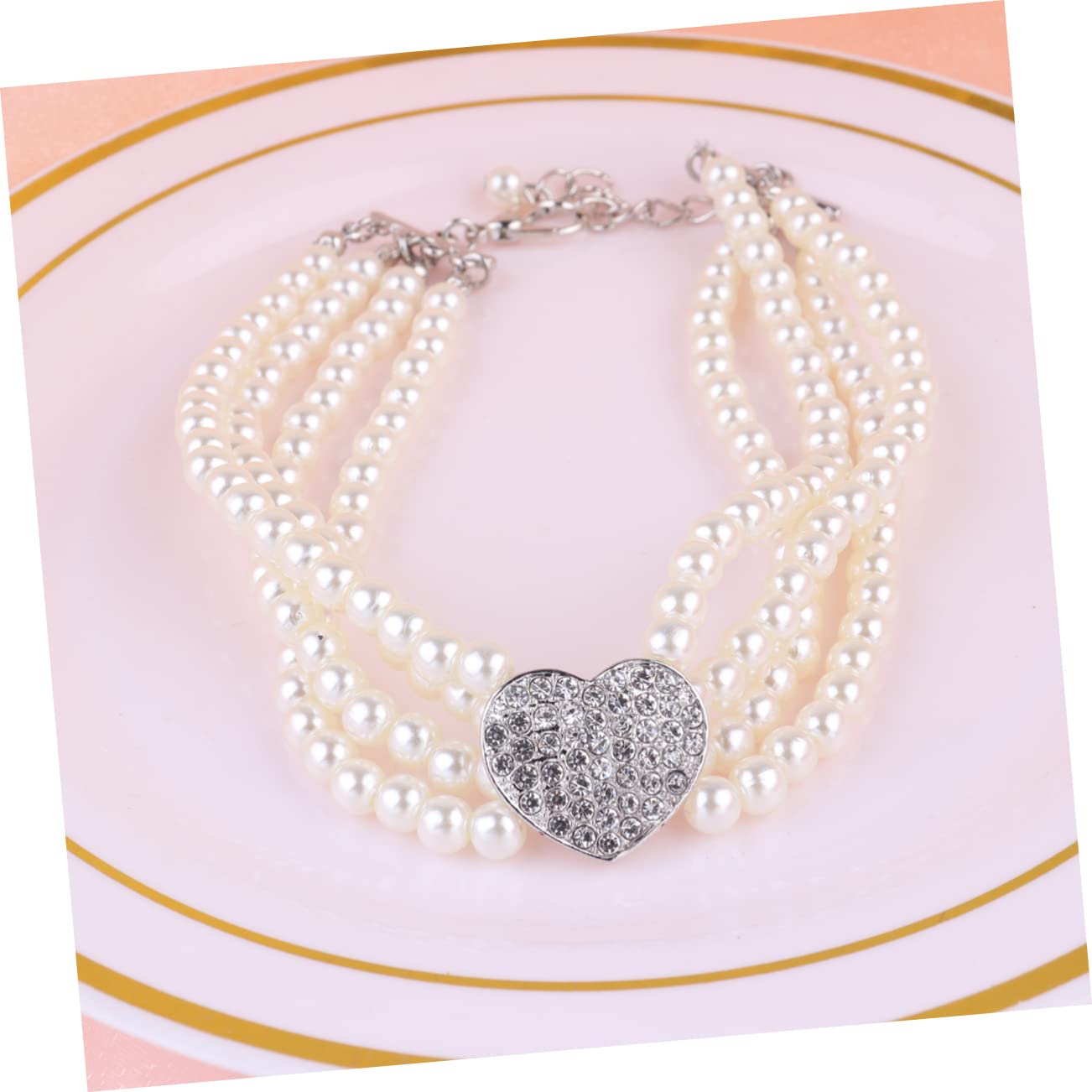 BESPORTBLE Pearl Pendant Dog Necklace Pet Pendant Fashion Jewelry Heart Design Multi-Row Pearl Necklace