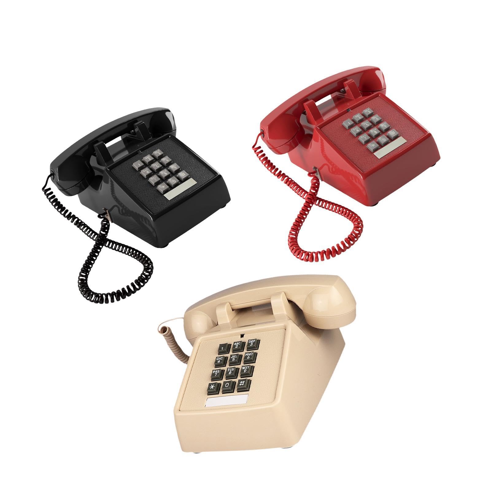 TRENDIVIBE Corded Telephone Practical Corded Retro Design Phone for Office Bedroom Cafe Black