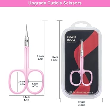 CGBE Cuticle Scissors with Curved Tip, Stainless Steel Cuticle Scissors Extra Fine, Super Sharp Small Pointed Beauty Cuticle Cutter for Trimming Cuticles, Eyebrows, Eyelashes and Dry Skin, Pink