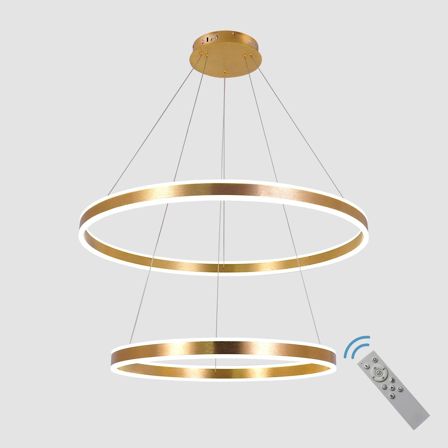 Best Cyber Deals 🔥 AKEELIGHTING Contemporary Chandeliers Led Pendant Lighting Modern Dimmable Led Light Fixture 2 Ring with Remote Control for Bedroom Dining Room Gold Cool White 32inch