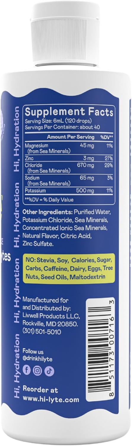 Hi-Lyte K500 Unflavored Electrolytes Liquid Mix – High Potassium Concentrate for Keto, Fasting & Performance – 40 Servings