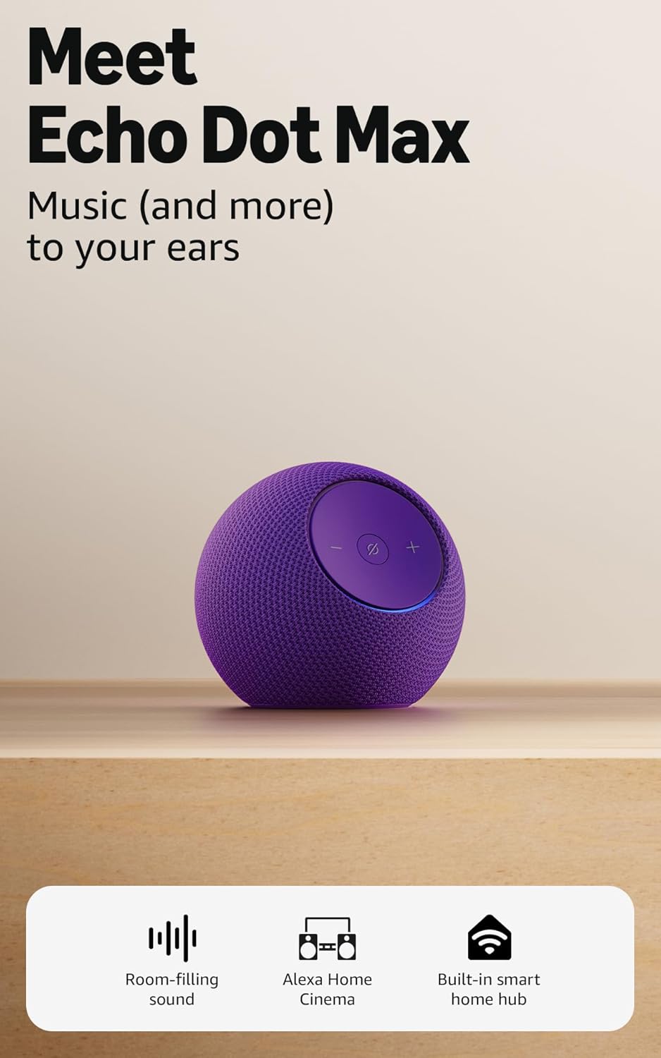Amazon Echo Dot Max (newest gen), Alexa speaker with room-filling sound and built-in smart home hub, Amethyst
