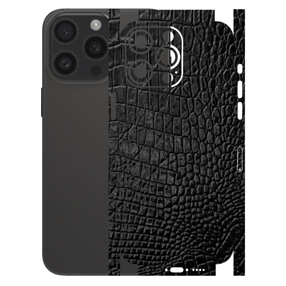 AtOdds - Compatible for iPhone 15 PRO MAX - Mobile Back Skin Sticker - Lamination - Back Screen Guard Protector Film Wrap (Coverage - Back+Camera+Sides) (Design - Black Crocodile)-image-19