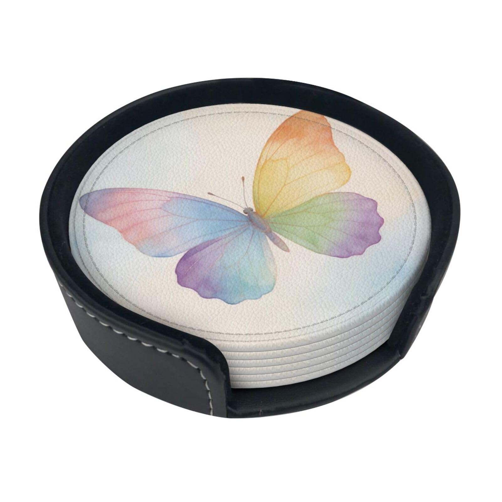 Butterfly Wash Leather Coasters-Set of 6 with Storage Holder