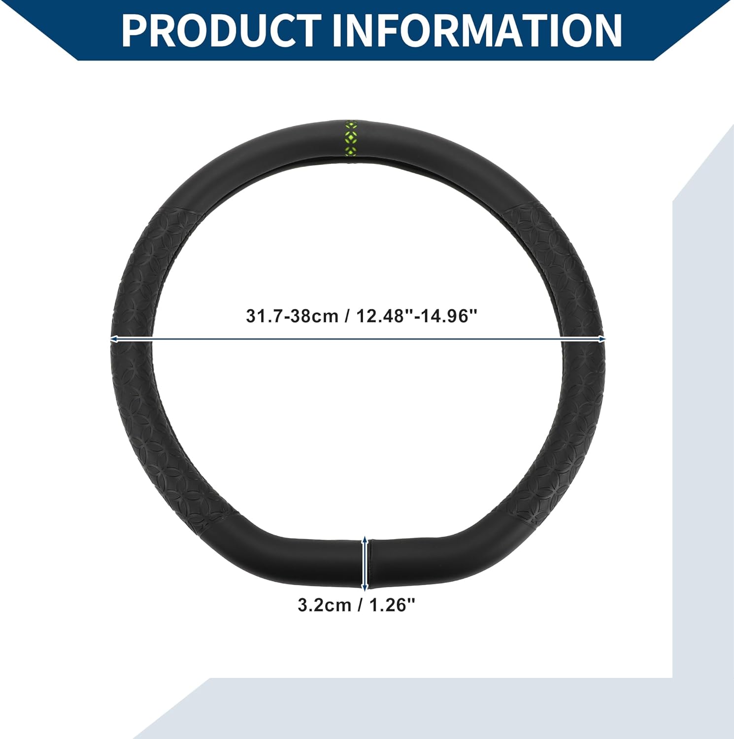 Steering Wheel Cover/Front Steering Wheel Accessories for Car Vehicle/Durable D Shape Nappa Leather / 1Pcs Black Green