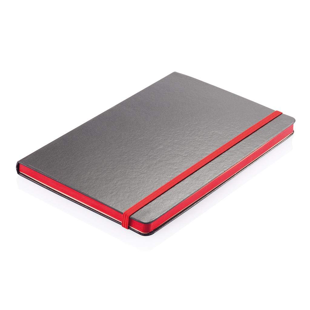 Santhome SUKH A5 Hardcover Ruled Notebook โ 192 Pages, Rounded Corners, Bookmark, Pen Loop & Elastic Closure โ Elegant Premium Lined Journal/Diary for Work, Study & Travel (Black/Red)