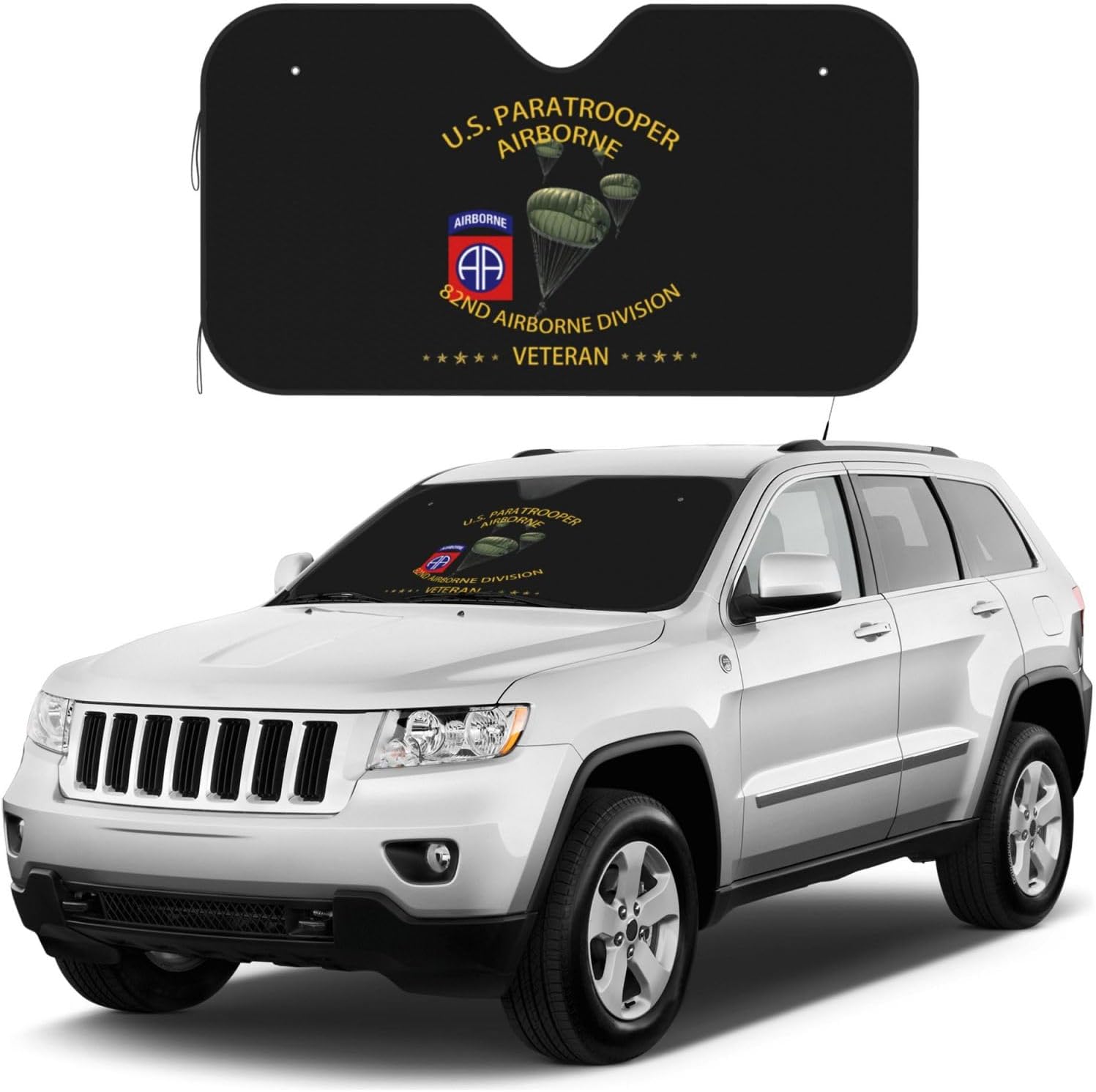 Us Paratrooper 82nd Airborne Division Veteran Foldable Car Windshield Sunshade Blocks Heat and Sun Glare Uv Rays