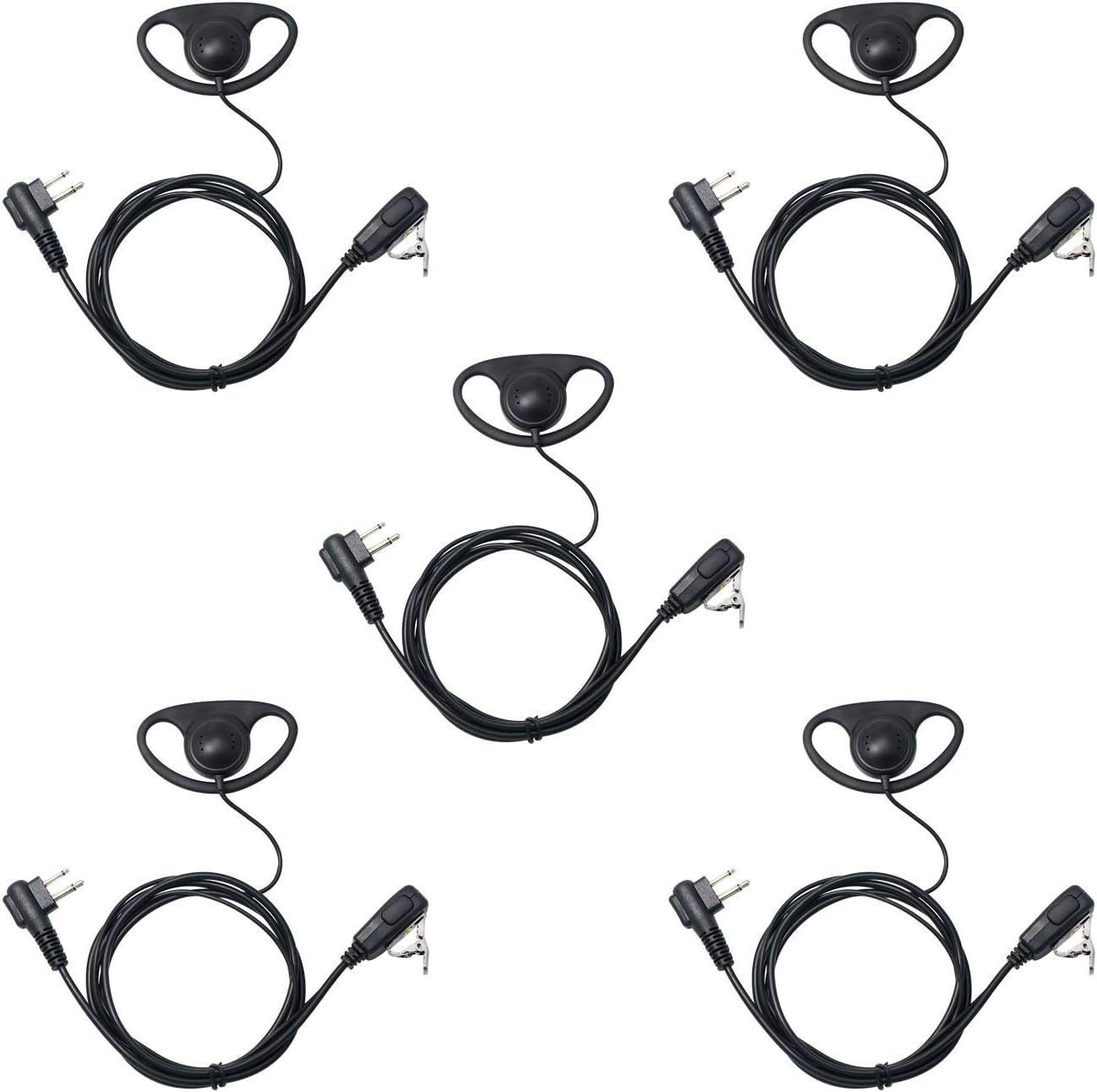 Earpiece for Motorola Radio CLS1410 CLS1110 CP200D GP300 GP2000 BPR40 RDM2070D 2 Way Radio Headset with Mic PTT 2 Pin D Shape Ear Piece for Walkie-Talkie, Pack of 5