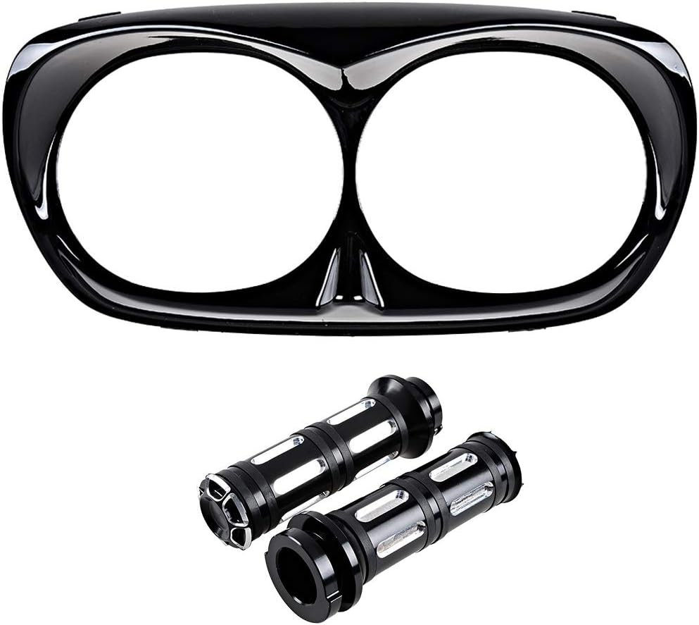 Compatible with Harley Touring Gloss Black Headlight Bezel Trim + CNC Cut 1" Hand Grip Handlebar w/throttle For 1998-2013 Road Glide