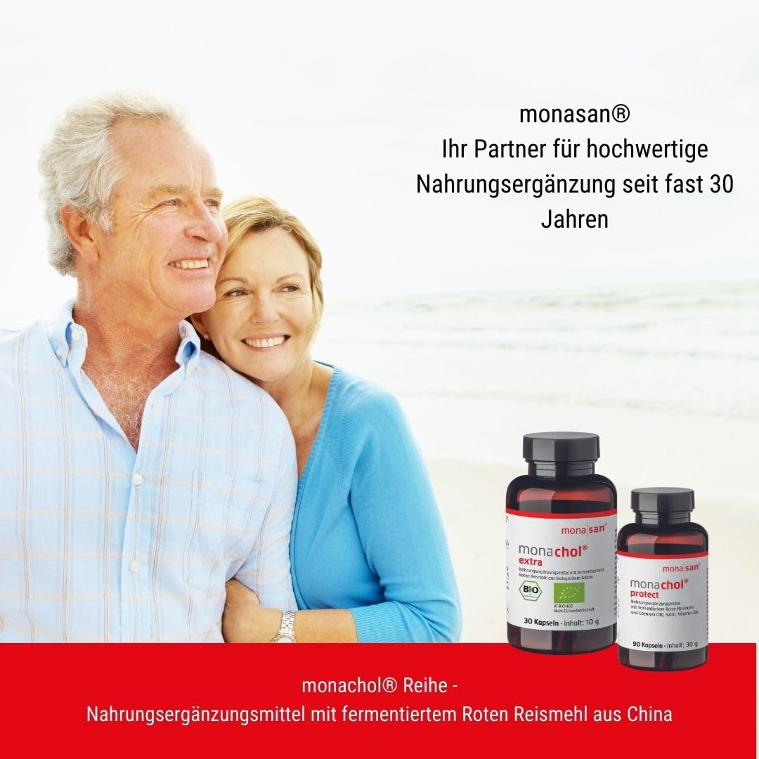 MONASAN monachol® extra BIO-zertifiziert Fermentierter Roter Reis 180 Stück | 2,8 mg Monacoline pro Kapsel, Vegan, Biozertifiziert DE-ÖKO-003, Citrininfrei, Laborgeprüft, Bedarf 6 Monate