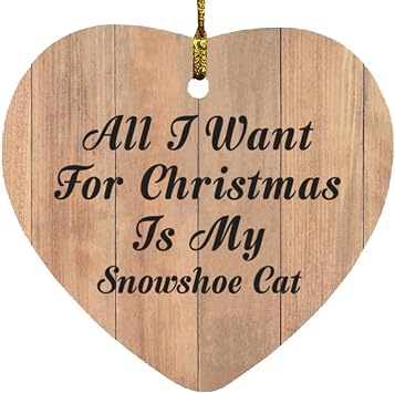 Designsify Christmas Tree Hanging Decoration Xmas Heart Ornament C | All I Want For Christmas Is My Snowshoe Cat - Gifts for Birthday Anniversary Valentines Mom Mothers Fathers Day Party to Men