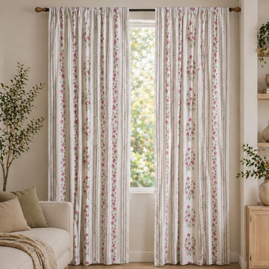 Image of HOMEMONDE Cotton Curtain for Window - Floral Printed Room Darkening 6 Feet Curtain, Rod Pocket Top Style 1 Piece - (Botanic Hush, 72 Inch)
