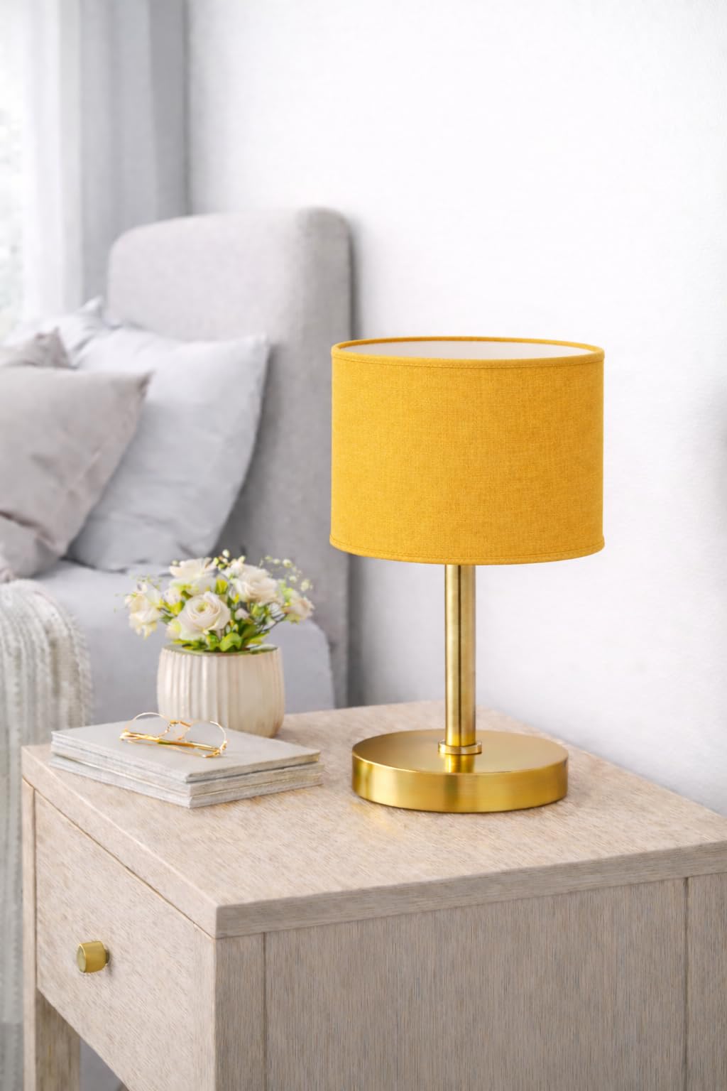 Zylinder Lampenschirm Baumwolle Stoff handgefertigt für Deckenleuchte, Tischleuchte, Stehlampe (Ocker, 25 cm Durchmesser 20 cm Höhe)