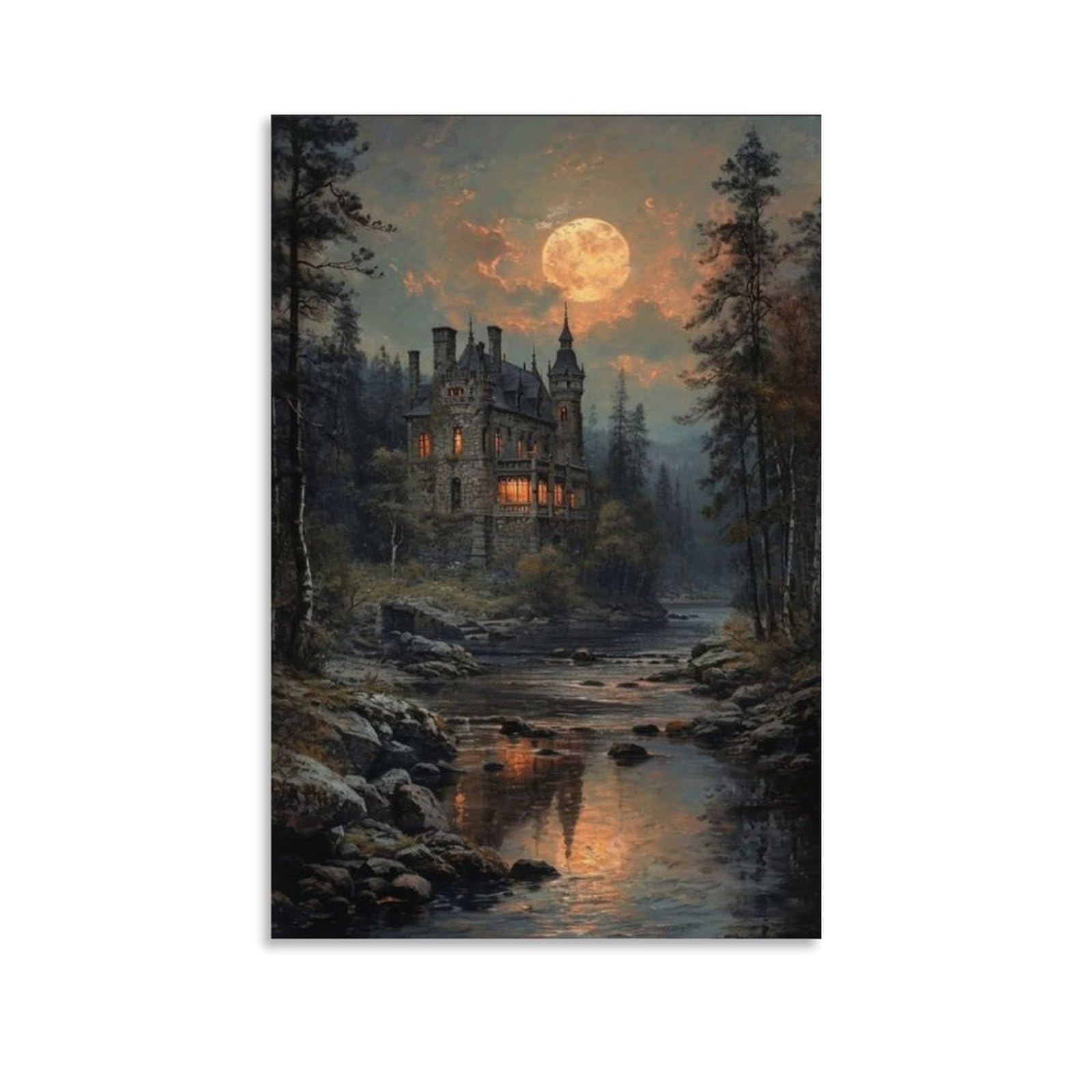 Jueuryywrry Unframe-Style Gothic Mystery The Foggy Castle Poster Wall Art Aesthetic Cover Poster Design Painting For Living Room Bed Room 08X12inch(20X30cm)