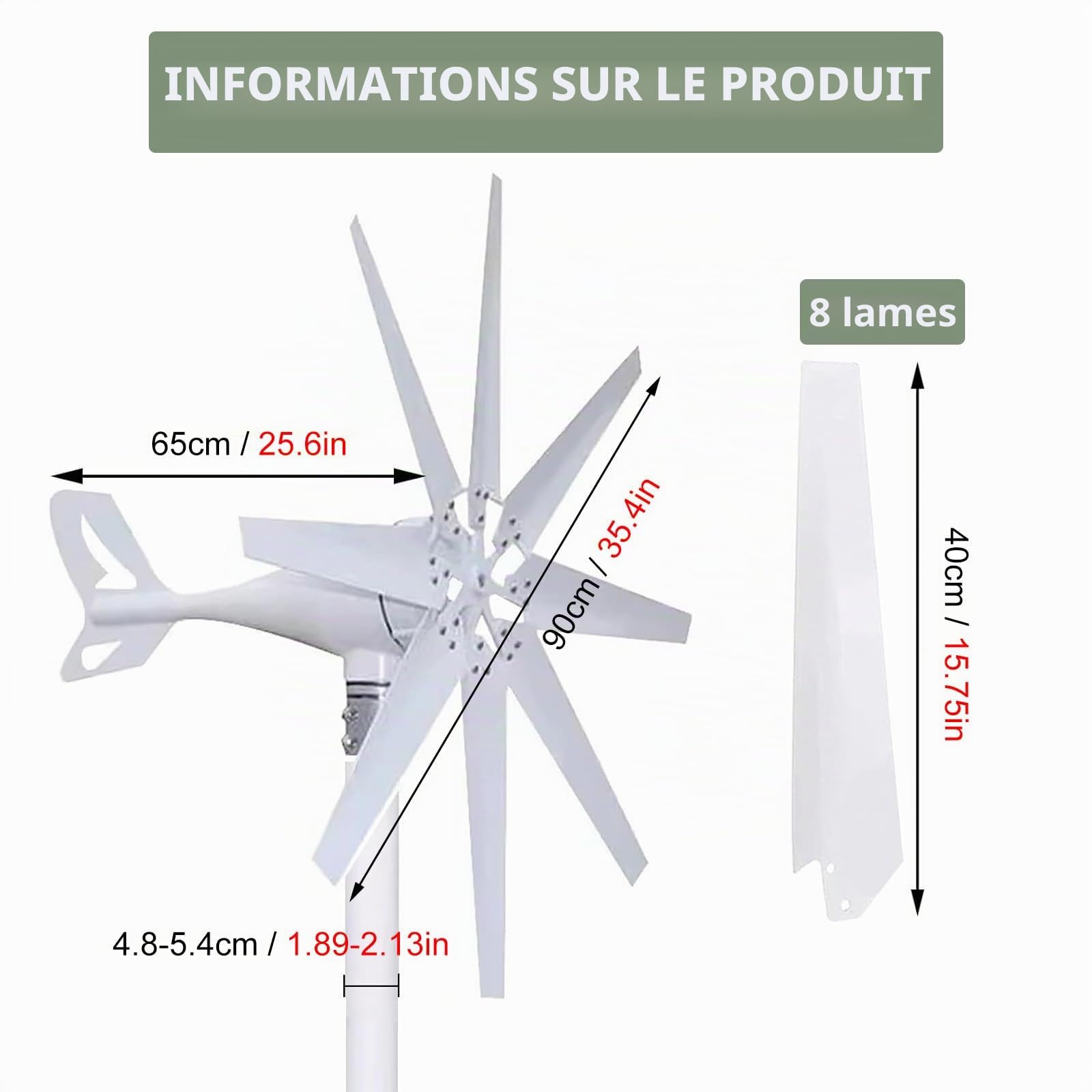 Kit éolienne 14 000 W 12 V/24 V/48 V/110 V/220 V avec contrôleur 8 B et MPPT, idéal pour système éolien solaire hybride marin, camping-car, maison