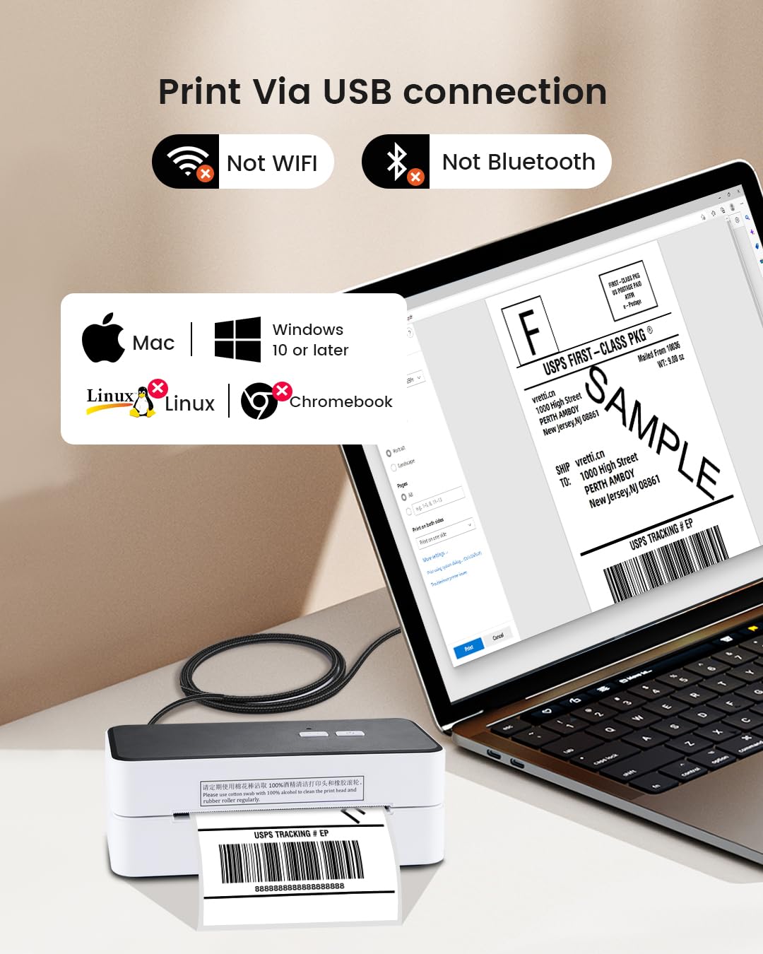 Vretti Imprimante Thermique d'Étiquettes USB 4x6 pour Bureau Compatible Amazon Shopify Etsy Ebay UPS Windows Mac