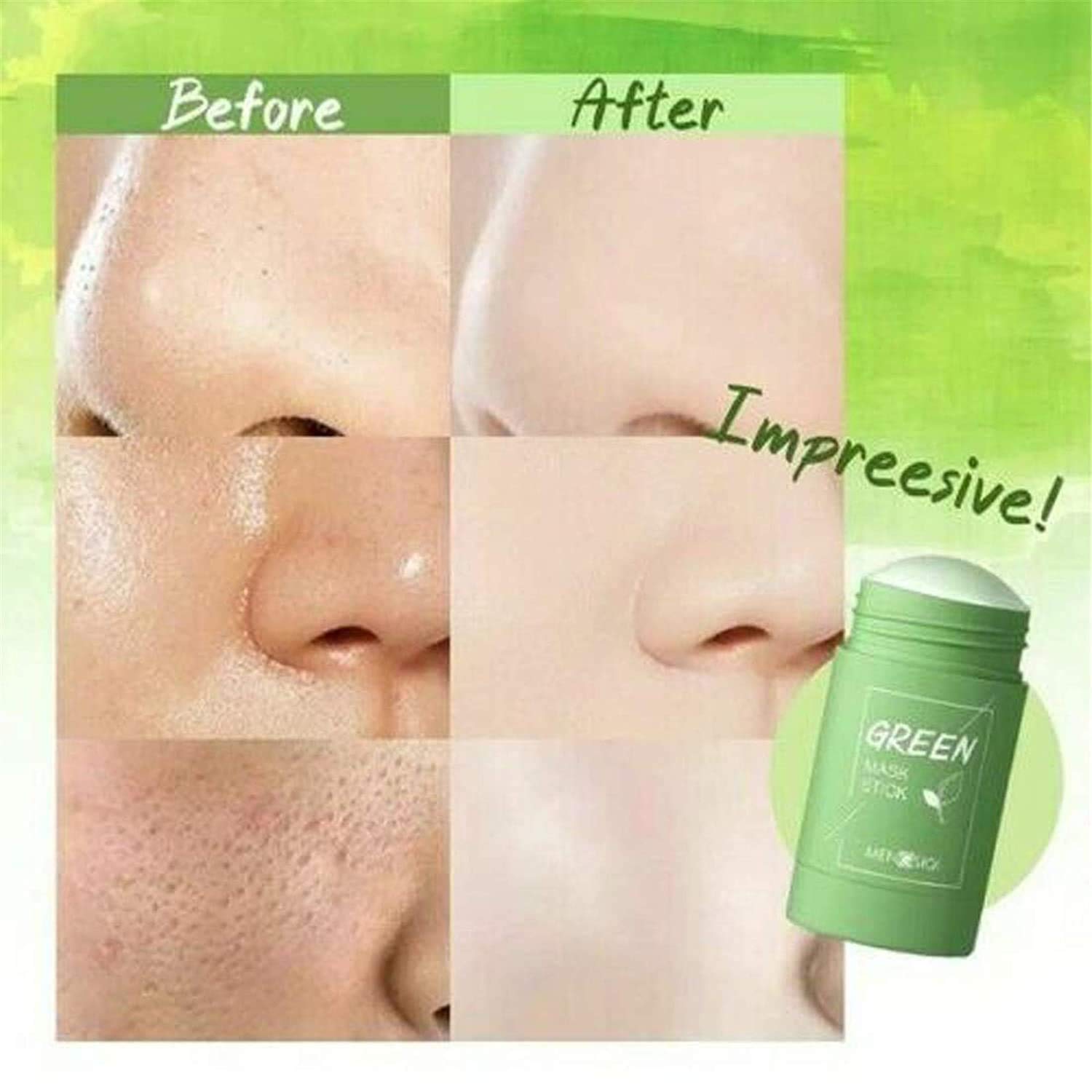 2PCS Green Tea Stick Mask,Purifying Clay Mask,Oil Control Face Mask, Deep Clean Poresfor All Skin Types Men Women
