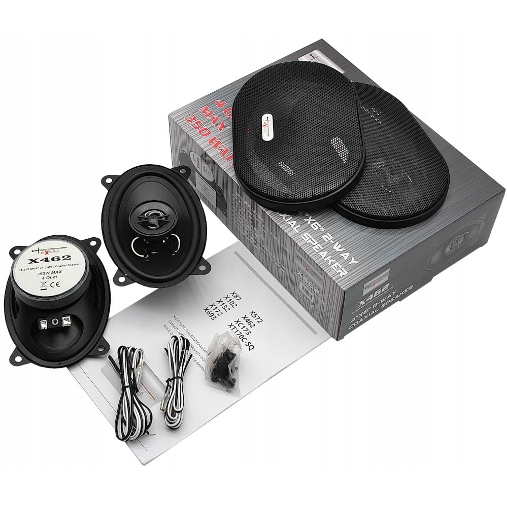 Excalibur X462 Haut-Parleurs Voiture 4x6 Pouces - Enceintes Coaxiales 2 Voies 10x15 cm - Kit Audio Auto Universel Remplacement Porte ou Tableau de Bord - Son Stéréo 4 Ohm Paire Noir