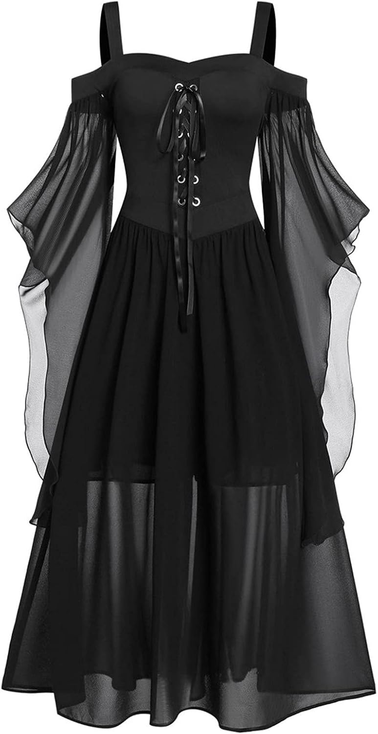 Vestidos góticos vintage para mujer, vestido midi con estampado de esqueleto de Halloween