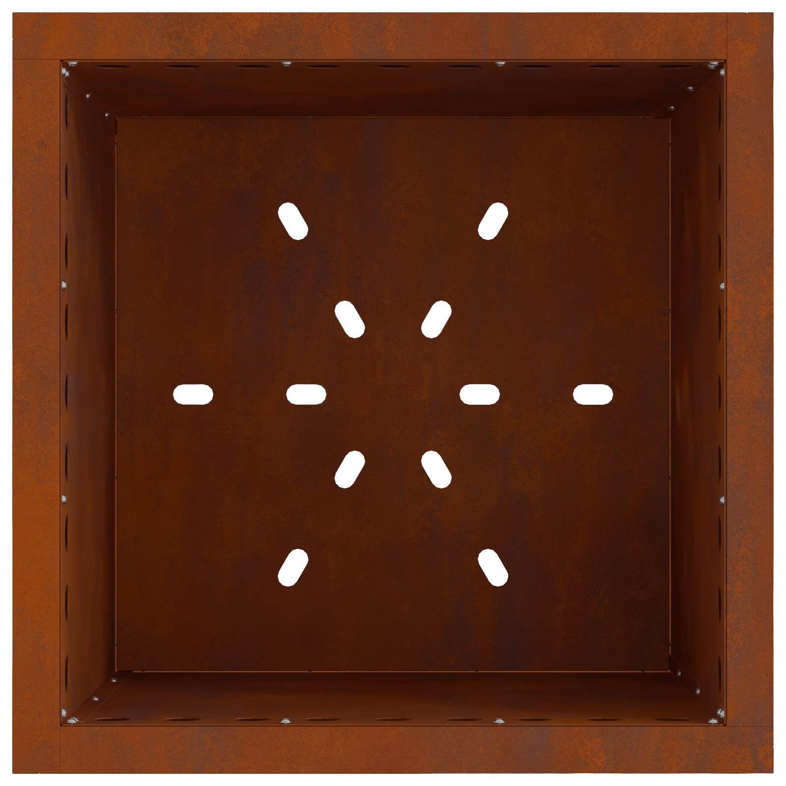 Braciere senza fumo, marrone, 48 x 48 x 50 cm, in acciaio resistente alle intemperie, quadrato, resistente alle intemperie, per terrazza, giardino, balcone, efficiente circolazione dell'aria