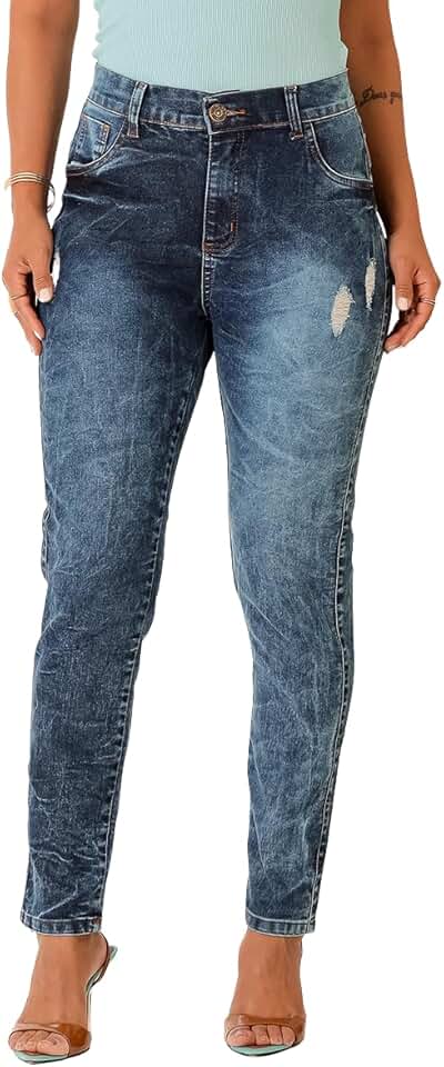 Calça Jeans Feminina com Lycra Slim Cintura Alta Confortável Macia Não Marca Levanta Bumbum Estilosa