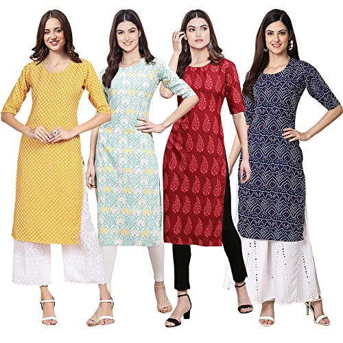 Image of Pinkmint Women's Crepe Digital Print Straight Kurta [Pack of 4] (CCV-334-338-339-335)