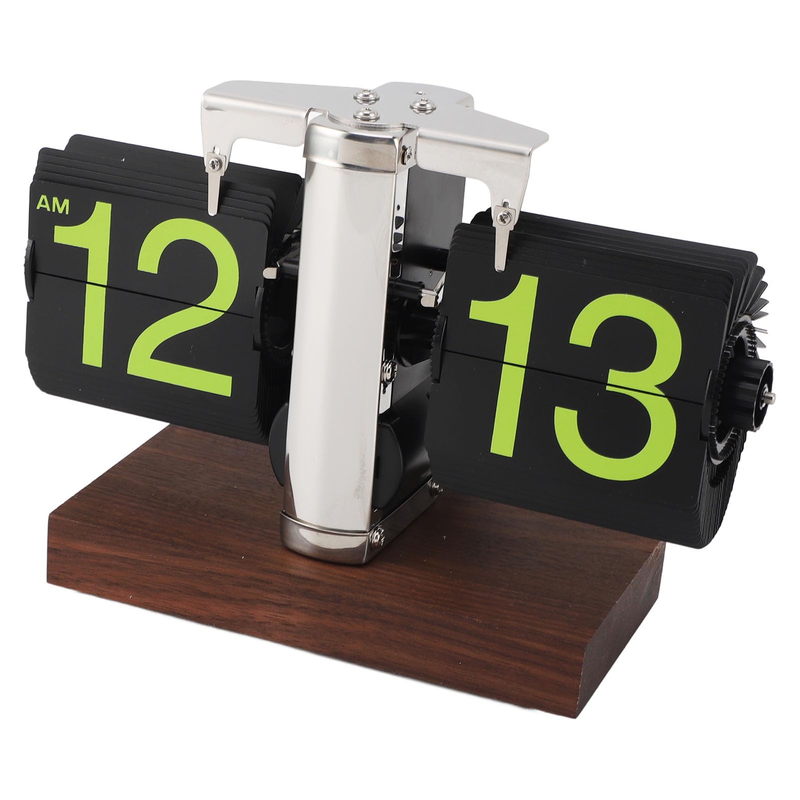 Rengue Reloj Digital con Tapa, Funciona con Pilas, Mecánico Retro, con Base de Nogal Negro y Cuerpo de Acero Inoxidable, Pantalla Grande de Fácil Lectura de 12 Horas para Escritorio, Oficina,