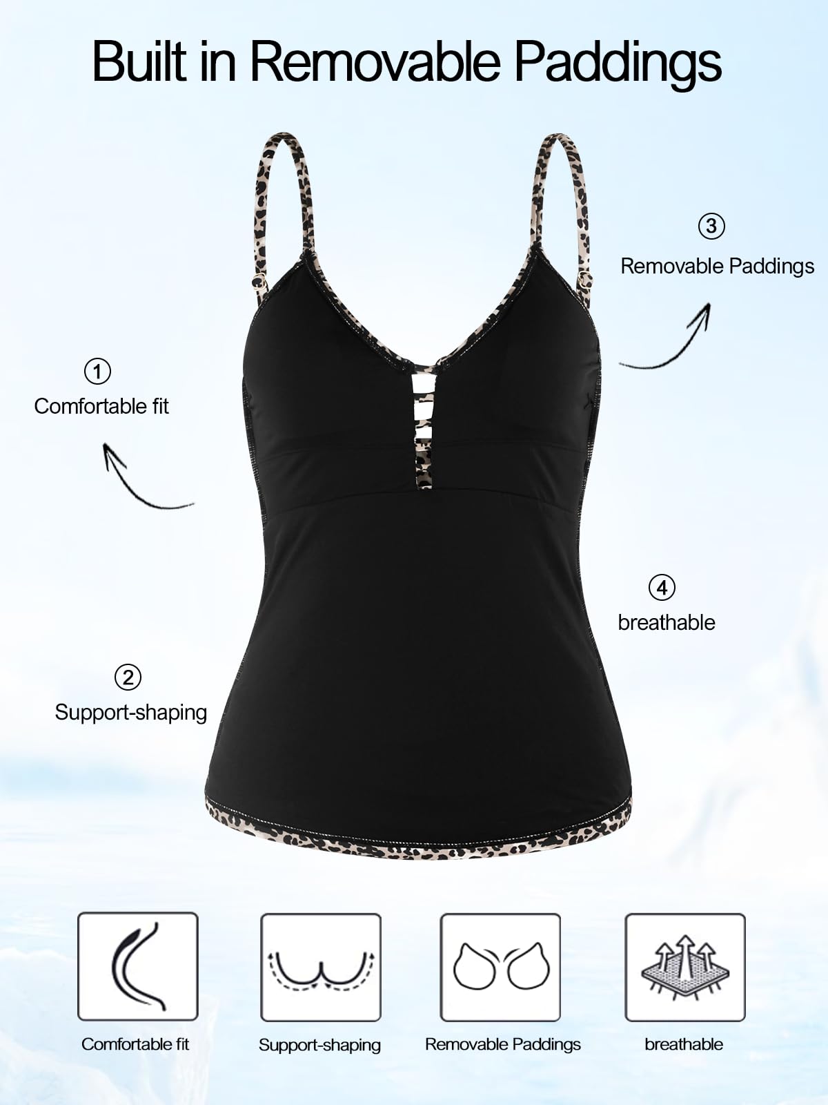 Ocean Blues Damen Retro Tankini Oberteil Bauchabdeckung Bademode mit Verstellbaren Trägern