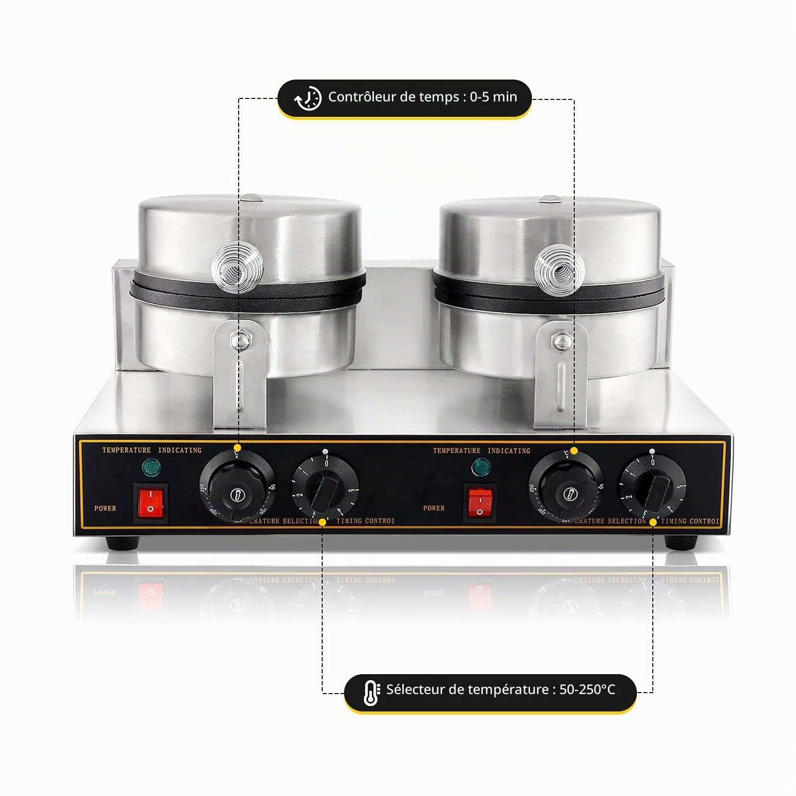 Gaufrier Double Professionnel 2400W, Chauffage Rapide, Revêtement Antiadhésif, Poignée Isolée, Prise UE 220V