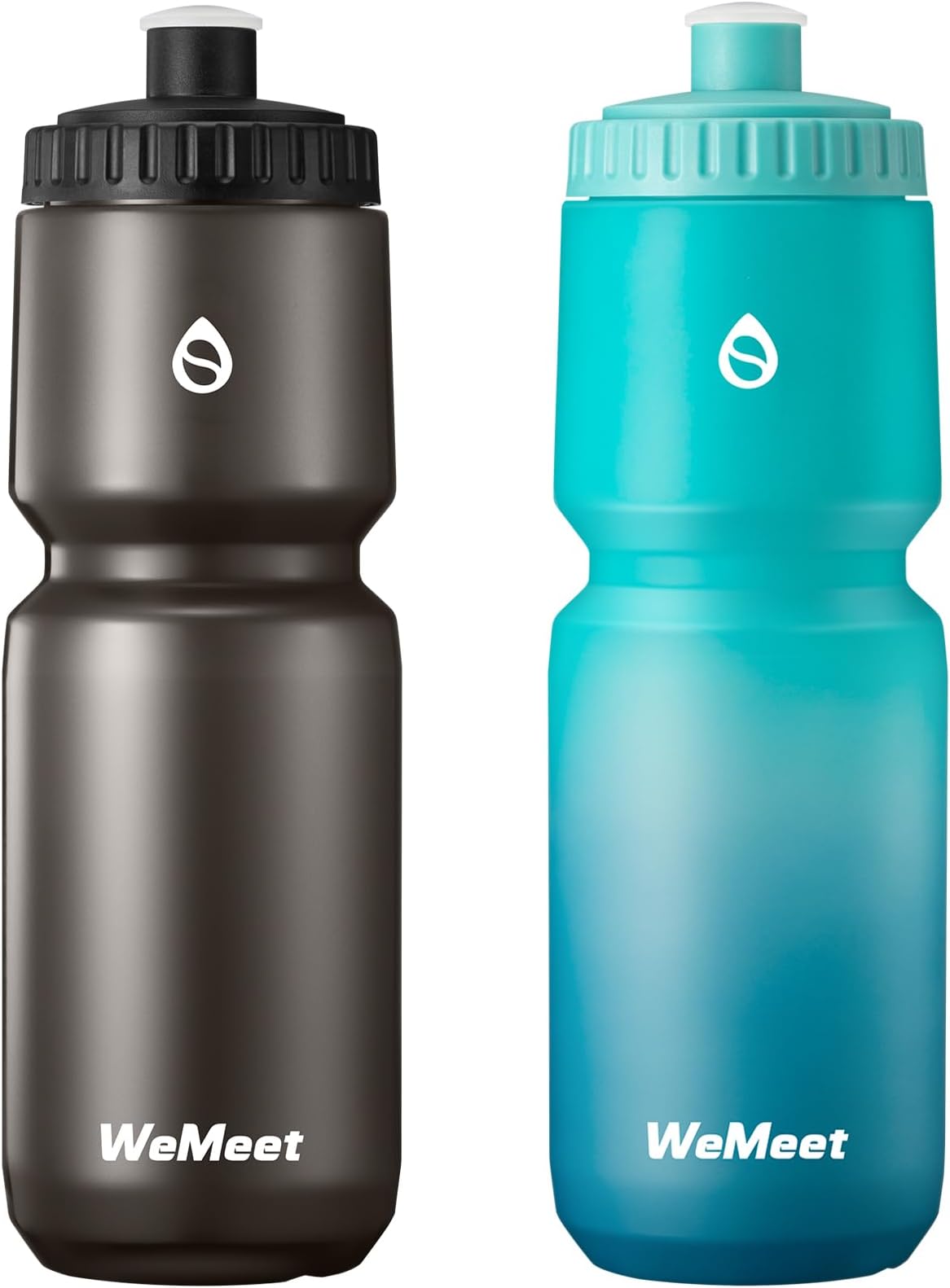 2-Pack Bike Water Bottle with Bite Valve, BPA Free, Fits Most Bike Cages, for Hiking, Bicycle Squeeze Sport Water Bottle for Riding, Hiking (Black & Green Blue, 1000ml)