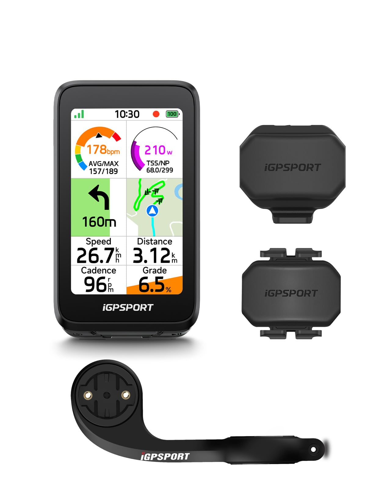 iGPSPORT BiNavi Air Compteur Velo sans Fil et CAD70 Capteur de Cadence+SPD70 Capteur de Vitesse et M80 Support de Vélo
