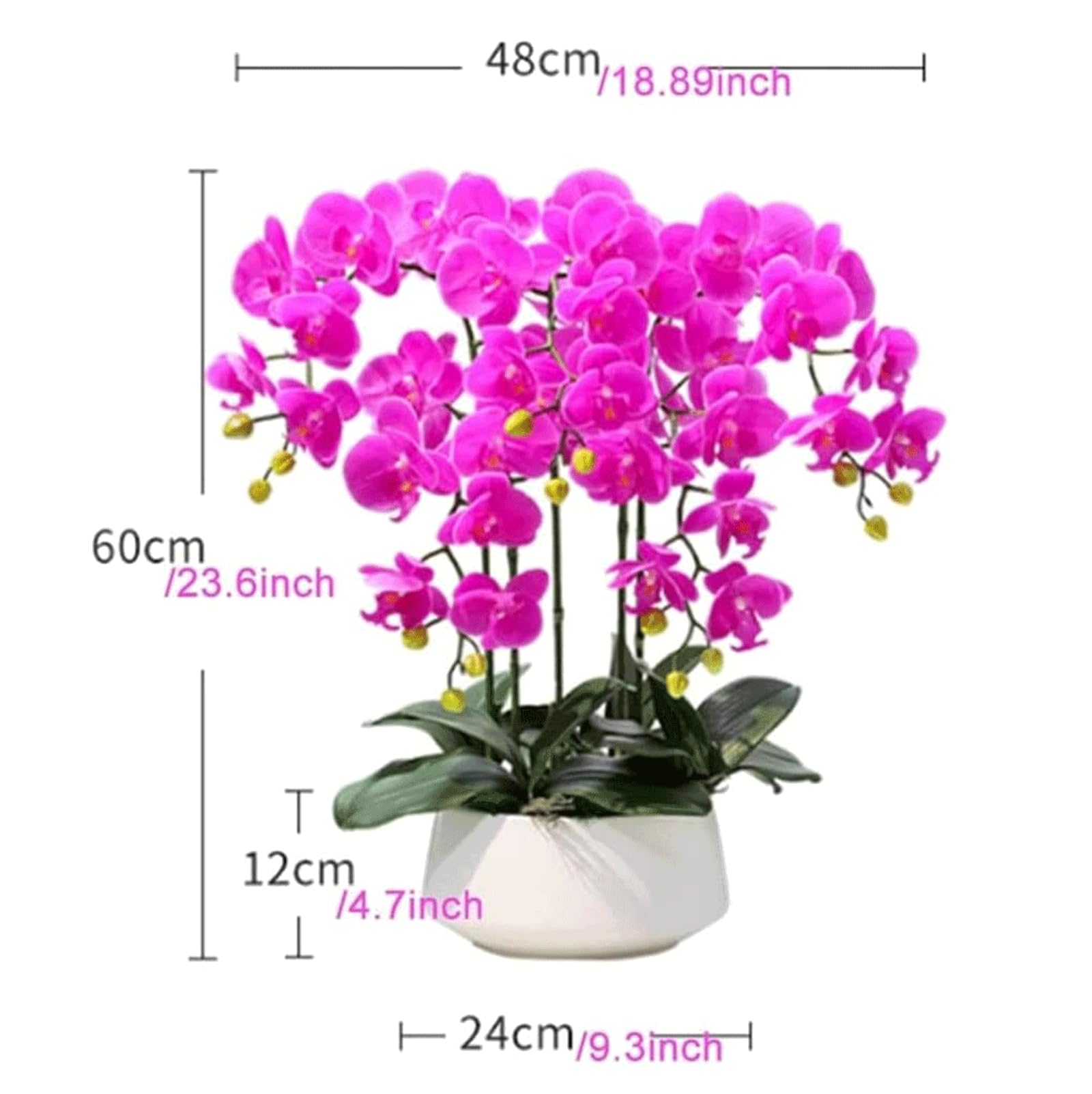 Orquídea Artificial Flores Phalaenopsis Artificiales de 60 cm con Jarrón de Cerámica Decoración Elegante de Orquídeas Falsas en Maceta Flor Artificial, Rosa Roja