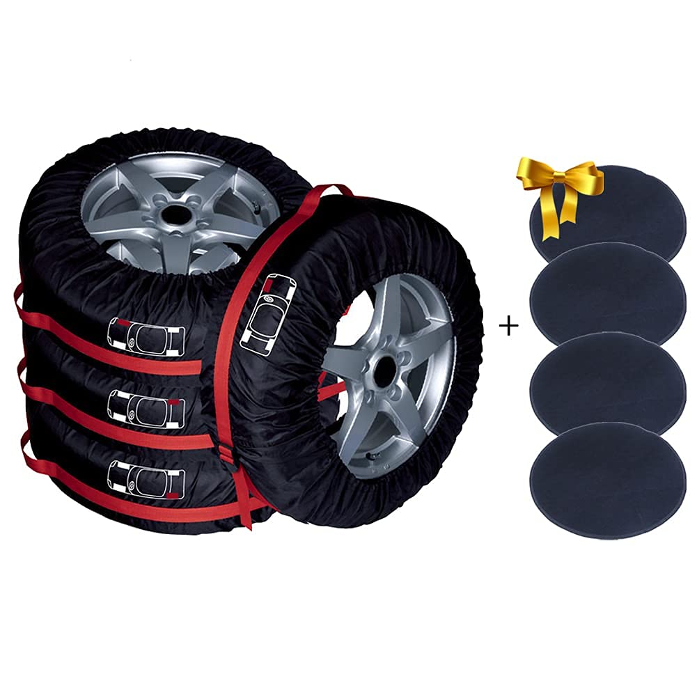 Set of 4 Spare Tire Cover Tote Upgraded 420D Version Portable Dustproof Wheel Storage Bag with Handle Easy Transportation for Trailer Truck Camper Auto Universal Fit 17in-30in (Red, L)