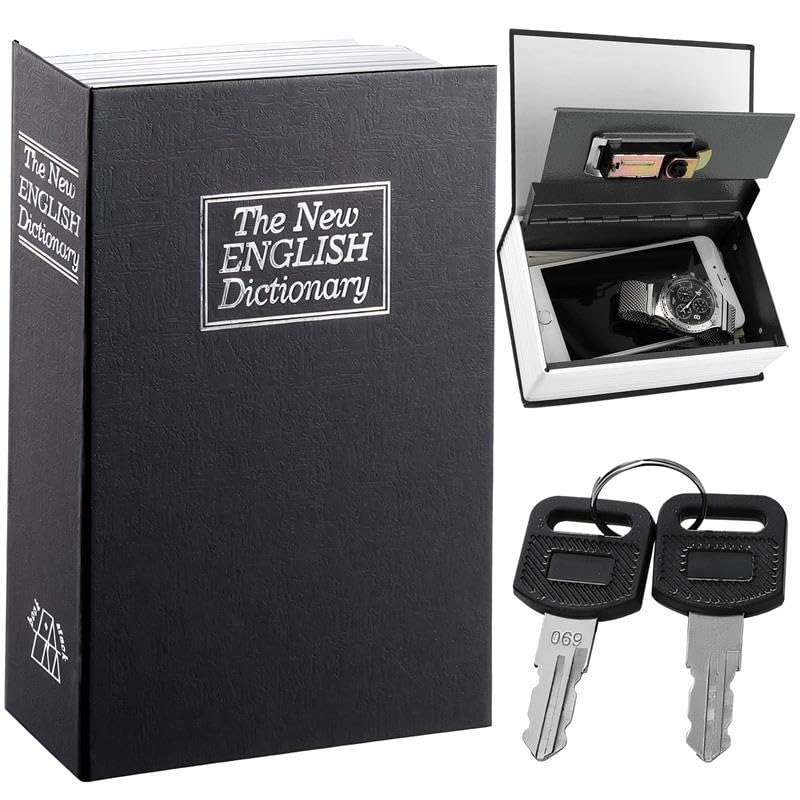 Retoo Buch-Safe mit 2 Schlüssel 24cm Sicher Buchsafe Tresor Büchersafe, Tresor für Zuhause, Geld, Dokumente, Bargeld, Schmuck, Aufbewahrungsbox, Geheimversteck-Safe mit 2 Schlüsseln, Versteck, Schwarz
