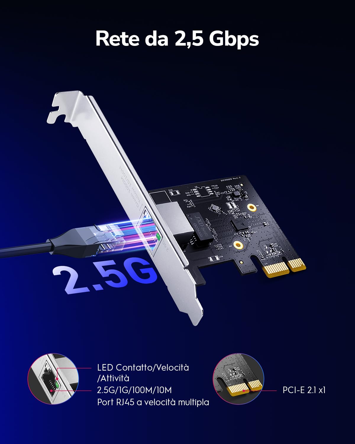 Cudy Adattatore di rete PCI Express da 2,5 Gbps, scheda PCIe da 2,5 GBase-T, staffa a basso profilo, Windows 10/8 / 8.1/7, Windows Server 2012, 2008, Linux, PE25