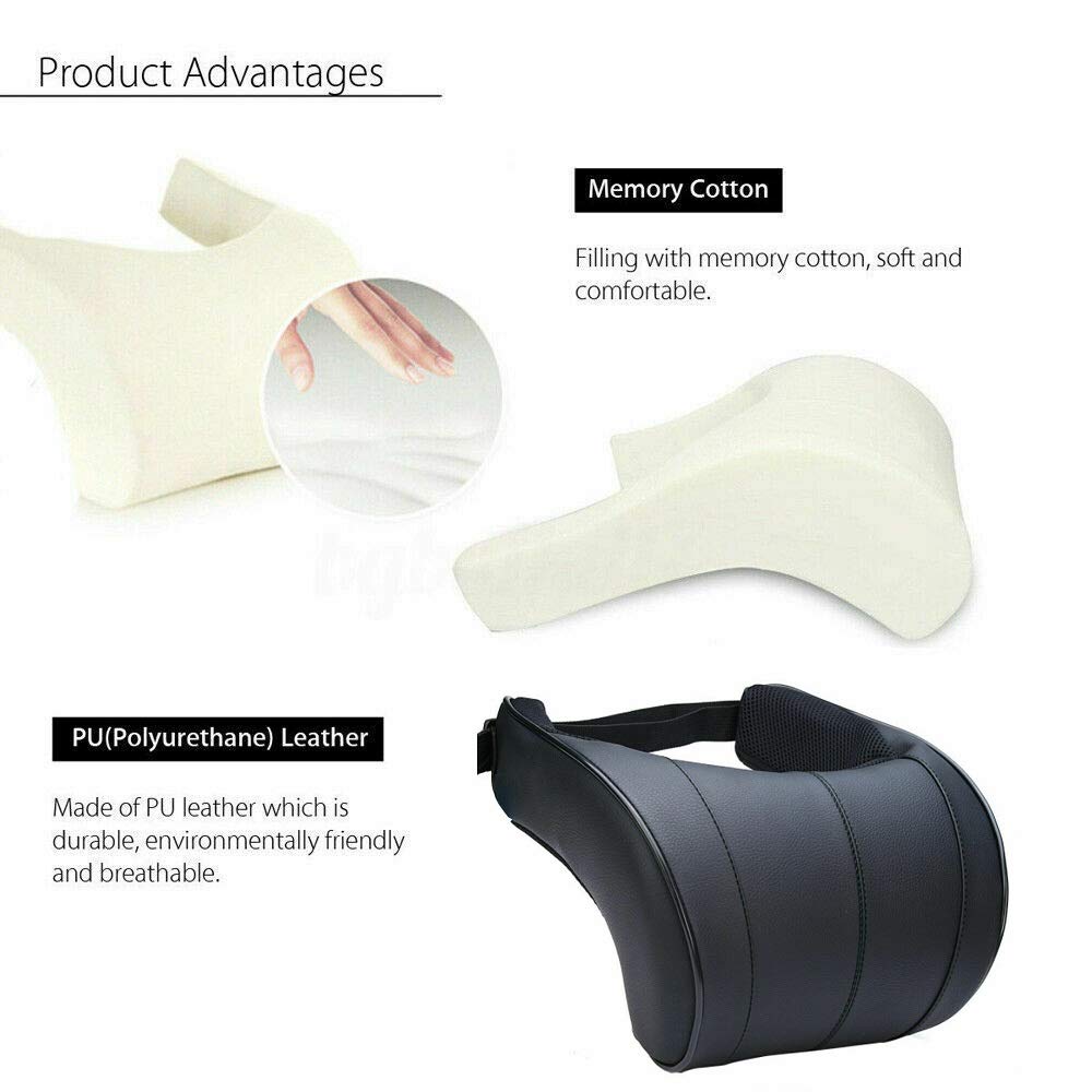 MASO, cuscino di supporto per il collo dell’auto, cuscino poggiatesta in morbida pelle PU + memory foam per auto per guidare il collo e alleviare il dolore al collo Nero, 4