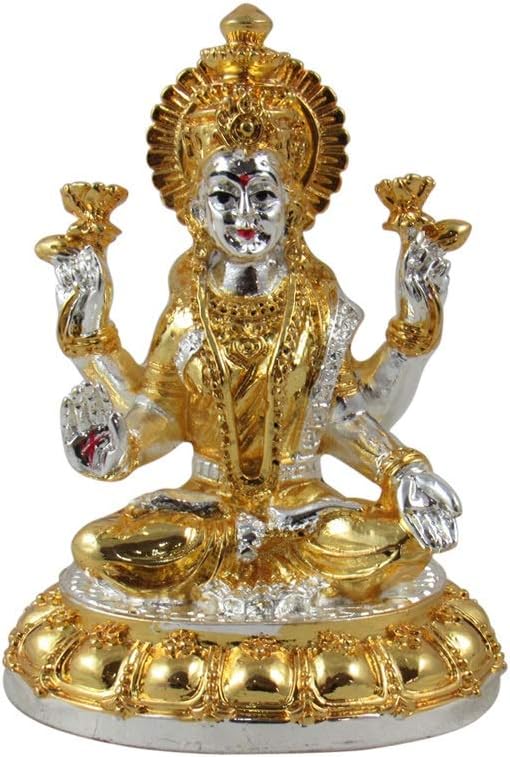 GoldGiftIdeas 999 Silver & 24K Gold Plated Resin Varad Lakshmi Idol for Pooja Room, Laxmi Statue for Home Decor, Good Luck God Idol for Gifting, Prosperity Gift for Housewarming (10 x 7 CM)